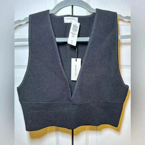Aritzia Black Noir Babaton Sculpt Knit Tank Deep V - Size L